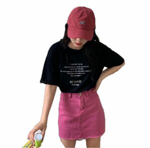 ロゴティシャツ半袖　韓国 ブラック Tシャツ 黒 おしゃれ プリントtシャツ かわいい ゆったり