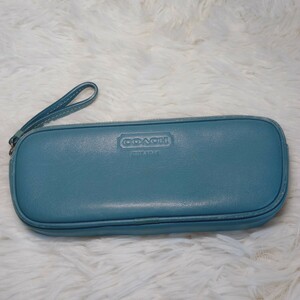 COACH pouch multi case pen case leather Coach make-up pouch blue 