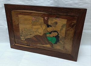 Art hand Auction विंटेज भारतीय 1944 लकड़ी जड़ना पेंटिंग, आवास, आंतरिक भाग, फर्नीचर, आंतरिक भाग, अन्य