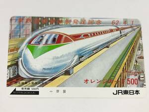 オレンジカード 未使用 JR東日本 新鉄道事業体制発足記念 62.4.1 松本微章株式会社 500円分 リニアモーターカーイメージ？　穴無し　レア？