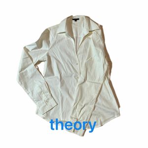 theory セオリー　長袖シャツ ホワイト 白 長袖 ブラウス シャツ　綿72 ナイロン23 ポリ5 トップス　伸縮