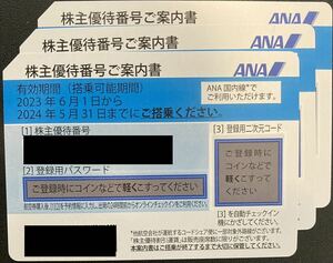 【番号通知のみ】ANA 株主優待券　3枚　有効期間2024/5/31まで