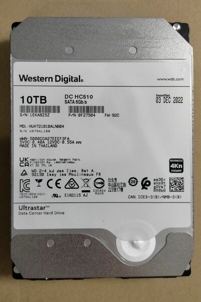 Western Digital HC510 3.5インチ内蔵 7200rpm SATA CMR HDD 10TB 1点 