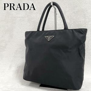 美品【至高の逸品】PRADA ハンドバッグ　テスートナイロン　三角ロゴプレート　白タグ　プラダ　ブラック　レディース　小物