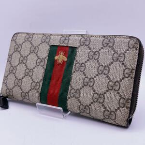 美品【至高の逸品】GUCCI 長財布 ラウンドジップ シェリーライン ビー 蜂 アニマリエ　グッチ　ファスナー　刺繍　GG シマ　PVC レザー