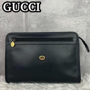 極美品　グッチ　クラッチバッグ　ゴールド金具　インターロッキング　レザー　黒　GUCCI セカンドバッグ