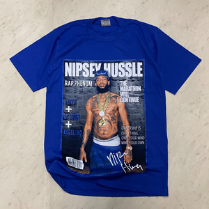 LA発 【XL】 Nipsey Hussle 二プシーハッスル COVER アンダーグラウンド グラフィック ヘビーウェイト Tシャツ ロイヤルブルー HIPHOP