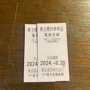 東武鉄道 東武鉄道株主優待乗車証 2024.6.30 2枚　定形無料