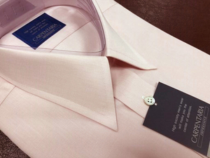 CARPENTARIA/カーペンタリア　日本製　スイス綿使用　綿１００％　半袖ドレスシャツ　ワイシャツ　えり回り38　ピンク系　LPL932-60-57