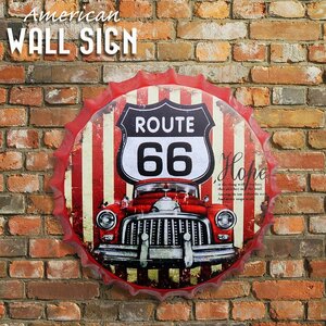 王冠 ブリキ看板 蓋 ルート66 ROUTE66 ウォールサイン アメリカン雑貨 ヴィンテージ アメリカンレトロ 雑貨 35cm BZ-214RD