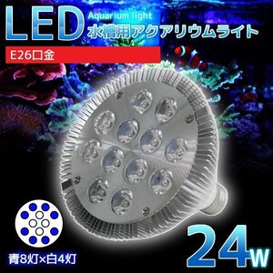 E26口金 24W 珊瑚 植物育成 水草用 水槽用 LEDアクアリウムスポットライト 青8灯×白4灯 【QL-07】