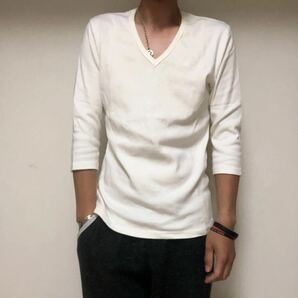 日本製シェラックshellac刺繍 七分袖ヘビーウエイトTシャツ48の画像1