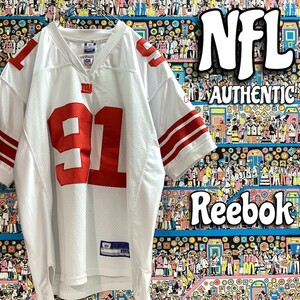 LA1-064★本場アメリカ直輸入!!★オフィシャル品★【NFL New York Giants】 #91 Justin Tuck ゲームシャツ【50】白 リーボック Reebok