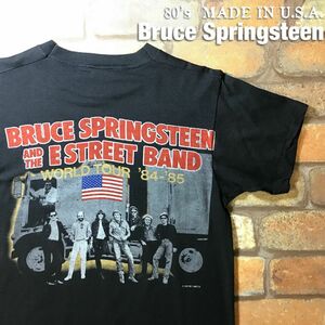 ★USA直輸入!!【80’s★USA製 SCREEN STARS】Bruce Springsteen '84-'85 ワールドツアー 両面 半袖 Tシャツ[M]黒 バンドT ツアーT K3-020