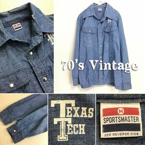 ★USA直輸入!!★[70's vintage SPORTSMASTER/スポーツマスター]カレッジ 長袖 オールド デニムシャツ[M]テキサス テック大学 レア品 K2-437