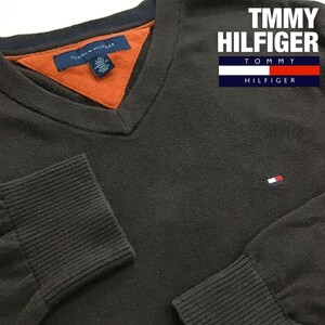 ★アメリカ直輸入!!正規品★【TOMMY HILFIGER トミーヒルフィガー】Vネック 薄手 無地 コットンニット セーター【メンズ L】こげ茶 K2-697