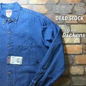 ★USA直輸入★90's 未使用デッドストック★正規品★【GENUINE-Dickies ディッキーズ】オールドデニム BDシャツ【US M】ライトブルー K3-255