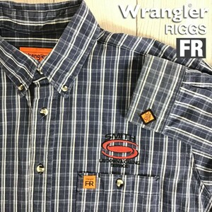 ★USA直輸入★企業物★レア★【Wrangler ラングラー】RIGGS WORKWEAR FR 長袖 ボタンダウンシャツ[メンズ L]青 高性能 耐火 難燃性 K2-140