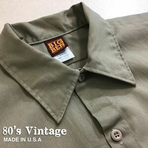 ★アメリカ直輸入!!★80's vintage★USA製★[BIGBEN ビッグベン]襟芯入り 半袖 ワークシャツ[メンズ L]薄茶 カーキ ラングラー 丈夫 K2-482