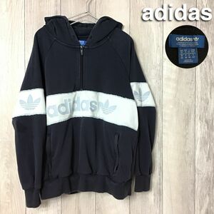 ★USA直輸入!!★海外モデル★【adidas アディダス】ハーフジップ トレフォイル ラバープリント パーカー スウェット[メンズ S]濃紺 K2-221