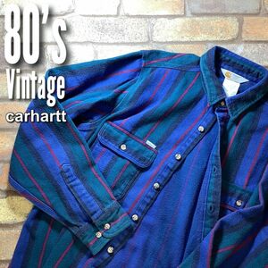 ★ Vintage 80-х ★ Подлинный ★ [Carhartt Car Heart] изготовлена ​​с гордостью Heavyne Multi-Plipes Workerse [Overseas L] Blue Green K3-263