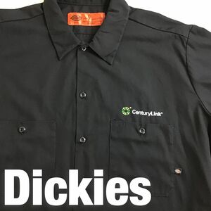 ★USA直輸入!!★企業コラボ物★良品★【Dickies×CenturyLink ディッキーズ】刺繍ロゴ入り 長袖 ワークシャツ 【メンズ L】黒 人気 K2-640