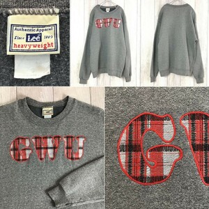 ★状態良好!!★USA直輸入★[Lee リー]GWU 刺繍チェック柄 裏起毛 長袖 スウェットシャツ トレーナー[S]霜ふりグレー ユニセックス K2-186