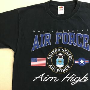 ★状態良好!!★USA直輸入★[フルーツオブザルーム×AIR FORCE 米空軍]AIM HIGH 2003入り 半袖 Tシャツ[メンズ L]黒 ミリタリー K2-614