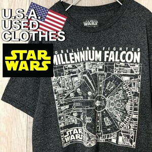 ★オフィシャル品★USA直輸入★【STAR WARS スターウォーズ】ミレニアム ファルコン Ｔシャツ[メンズ M]霜降り 濃灰 レア柄 ハンソロ K-821