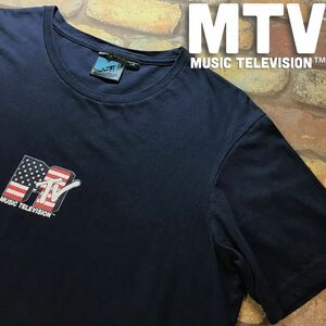 ★USA直輸入!!★正規品★【米ケーブル ミュージックチャンネル★MTV】星条旗ロゴ 薄手 半袖 Tシャツ[海外規格 メンズ L/G]濃紺 レア K3-003