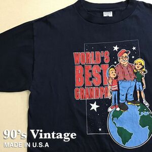 ★大きいサイズ★USA製 90's vintage★[GALT SAND]world's Best grandpa BIGプリント 半袖 Tシャツ[メンズ L]紺 お爺ちゃん 孫 敬老 K2-454