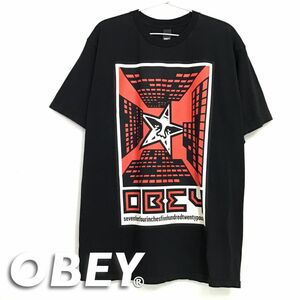 ★状態良好!!美品!!★アメリカ直輸入!!★正規品★[OBY オベイ]BIGプリント 半袖 Tシャツ[メンズ L]黒 星 スター アート カルチャー K2-401