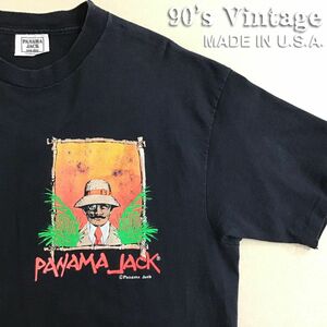 ★状態良好★大きいサイズ!!★90's vintage★USA製★[PANAMA JACK パナマジャック]コピーライト入り 両面 半袖 Tシャツ[ONE SIZE]黒 K2-595