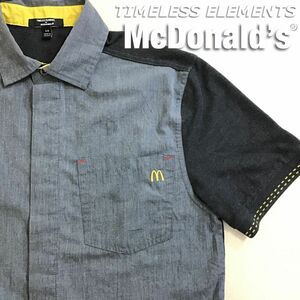 ★USA直輸入!!★稀少♪企業物★[McDonald マクドナルド]TIMELESS ELEMENTS デザイナーズ ユニフォーム 異素材 半袖 シャツ[S]グレー K2-522