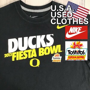 ★USA古着★オフィシャル品★【NIKE ナイキ】オレゴン大学 2013 Fiesta Bowl Tostitos 半袖 Tシャツ[メンズ M]黒 DUCKS フットボール K-900
