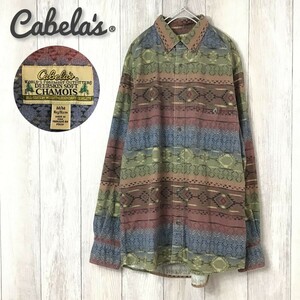 ★アメリカ直輸入!!★【Cabela's カベラス】ネイティブ柄 厚手 長袖 シャツ[メンズ M]茶 オルティガ アウトドア 釣り フィッシング K-928