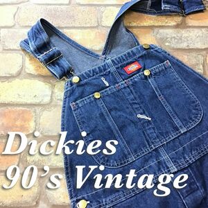 ★大人気!!90’s vintage★【Dickies ディッキーズ】ボタンフライ デニム オーバーオール インディゴ ペインター ワーク 男女兼用 K2-908