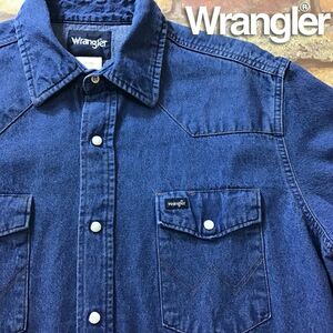 ★USA直輸入★80’s vintage 正規品★【Wrangler ラングラー】襟芯入り W型ステッチ デニム ウエスタンシャツ[16-1/2X34]インディゴ K2-831