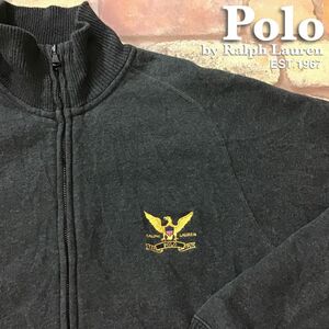 ★状態良好★正規品★【Polo by Ralph Lauren ラルフローレン】刺繍イーグルエンブレム 裏起毛 フルジップ スウェットシャツ[M]濃灰 K2-810