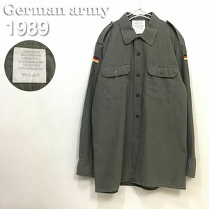 【80's vintage★ドイツ軍】国旗 エポレット付 長袖 軍用 ミリタリーシャツ[41/42]カーキ オリーブ ヴィンテージ Bundeswehr 1989 K2-315