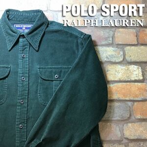 ★アメリカ直輸入★良品★正規品★【POLO SPORT ラルフローレン】高品質 コーデュロイ 長袖 シャツ[海外規格 M]オリーブ 深緑 レア K3-089