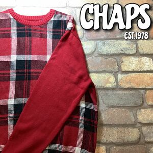 ★USA直輸入★正規品★【CHAPS チャップス】チェック柄 裾タブ付き コットンセーター【メンズ L/G】赤 白 黒 レッド ラルフローレン K3-397