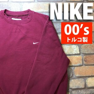 ★大人気!!★00's トルコ製★【NIKE ナイキ】レアカラー 刺繍ロゴ スウェットシャツ トレーナー[海外規格 M]バーガンディ エンジ K3-095