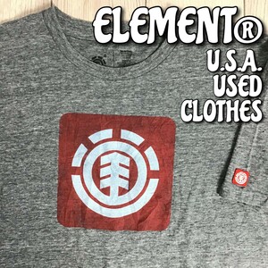 ★USA古着★良品＆正規品★【ELEMENT エレメント】BIGロゴ 半袖 Tシャツ【メンズ L】杢グレー SK8 スケボー 横ノリ ストリート K-881