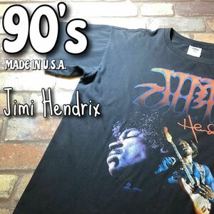 ★稀少★90's USA製★【Jimi Hendrix ジミ ヘンドリックス】Travis Scott着用 1996年製造 両面プリント 半袖 Tシャツ【海外 L】黒 K4-003