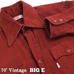 ★訳あり★70's vintage USA直輸入!!★[Levi's リーバイス]コーデュロイ 長襟 長袖 オールド シャツ[メンズ M]赤 茶 ビッグE 稀少 K2-374