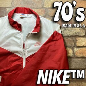 ★USA古着★1970年代 USA製★vintage★正規品★【NIKE ナイキ】Vカット切替 TMオレンジタグ ナイロンジャケット【メンズ L】赤 白 K4-006