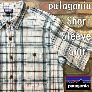 ★良品★正規品★【patagonia パタゴニア】 シワ加工 チェック柄 半袖 A/Cシャツ ステアーズマンシャツ[海外規格 M]白 水色 黒 他 K2-945