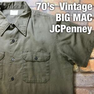 ★USA直輸入!!★70’s vintage★【BIG MAC/JC Penney】オールド ビンテージ 半袖 ワークシャツ[実寸 XL程度]カーキ ストアブランド K2-996