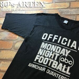 ★稀少★80’s★USA製★【ARTEX社製★Monday Night Football】オールド ビンテージ フットボールシャツ 半袖 Ｔシャツ[L]黒 ABC放送 K3-012